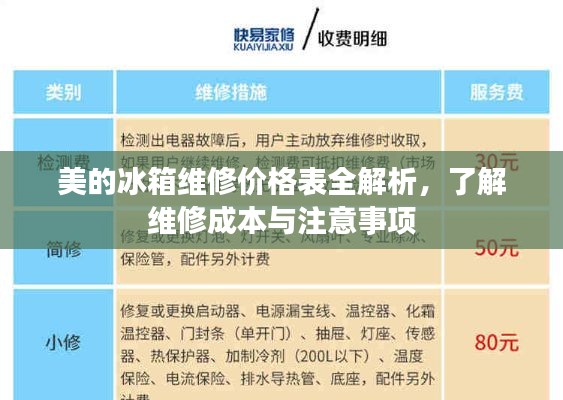 美的冰箱维修价格表全解析,了解维修成本与注意事项