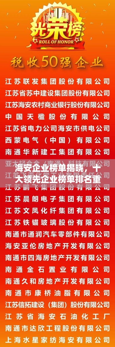 海安企业榜单揭晓,十大领先企业榜单排名重磅出炉!