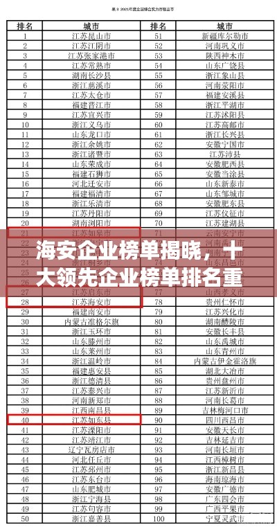海安企业榜单揭晓,十大领先企业榜单排名重磅出炉!